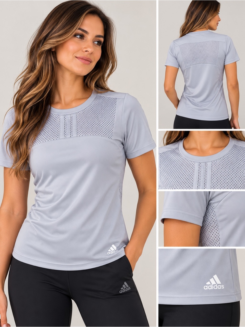 adidas Light Gray Women's Short-Sleeve Mesh Panel Tee